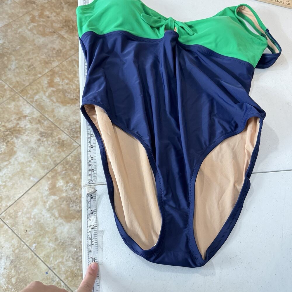 J. Crew Cutout One-Piece Swimsuit with Bow Size 3X Green Blue Colorblock New - Picture 10 of 12